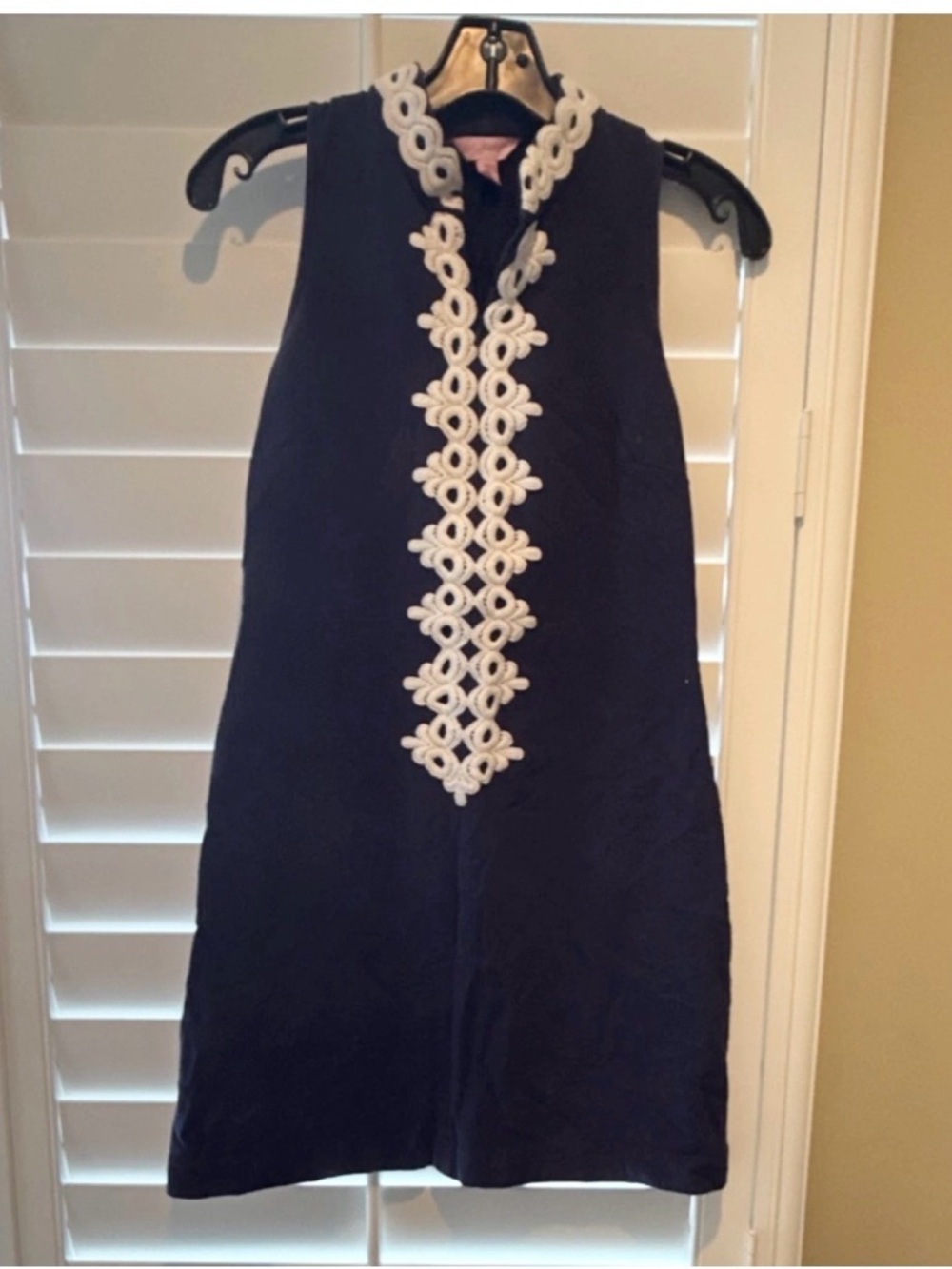 Lilly Pulitzer Navy Shift Dress White Lace Trim Sleeveless Size XS